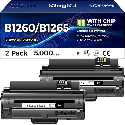 KingKJ B1260 B1265 Black Toner Cartridge 2-Pack High-Yield Replacement for Dell 1260 1265 331-7328 Toner Compatible for Dell B1260 B1260DN B1265DN B1265DFW B1265DNF Laser Printer Ink All-in-One Copier