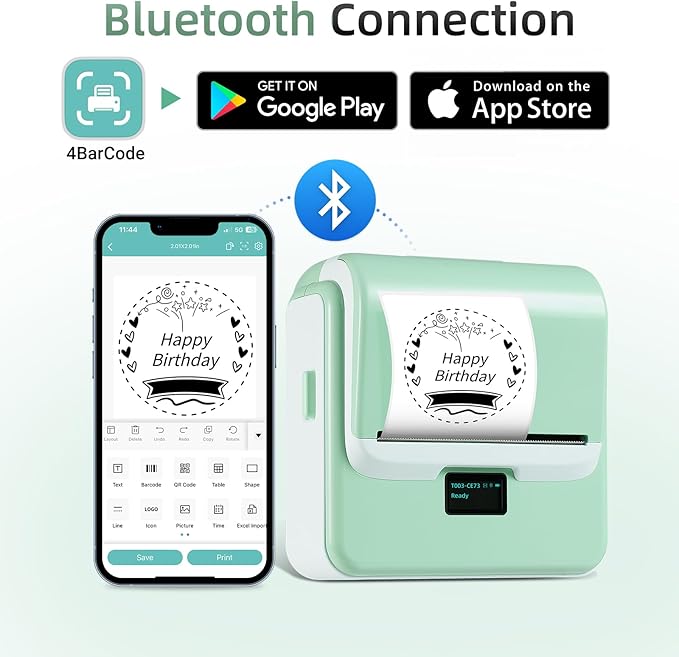 ORGSTA Label Maker Machine with Tape, T003 Thermal Label Maker, 3.15 Inch Bluetooth Label Printer Compatible with Phone & PC, Sticker Printer Barcode Thermal Maker for Small Business, Home, School