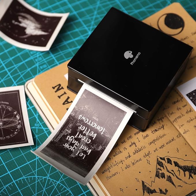 Phomemo Mini Sticker Printer- Mini Printer Sticker Maker Machine M02, Print Pods Suitable for Creative DIY, Diaries, Photos, Study Notes, Portable Thermal Inkless Label Maker for Home/Travel, Black