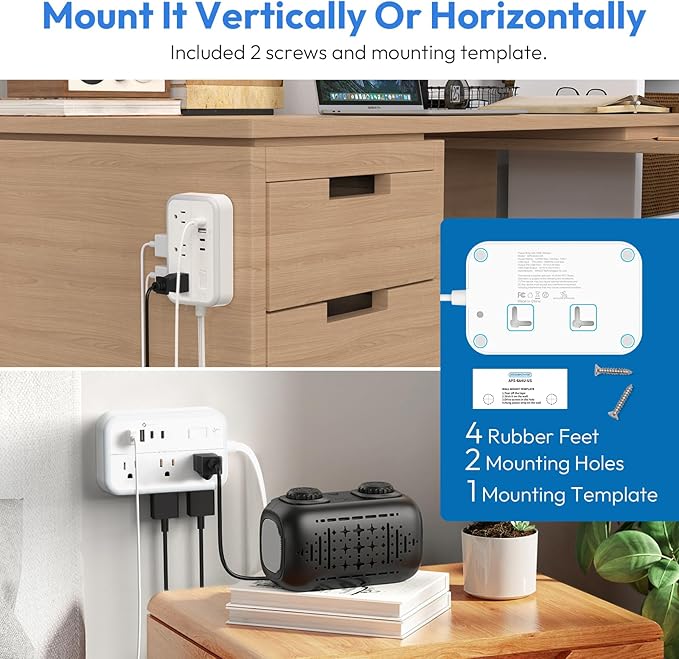 NTONPOWER Surge Protector Power Strip with 6 Outlets 4 USB Charging Station(2 USB C Port), 5 Ft Flat Plug Extension Cord, Outlet Extender for Indoor, Home, Office Supplies, Dorm Room Essentials