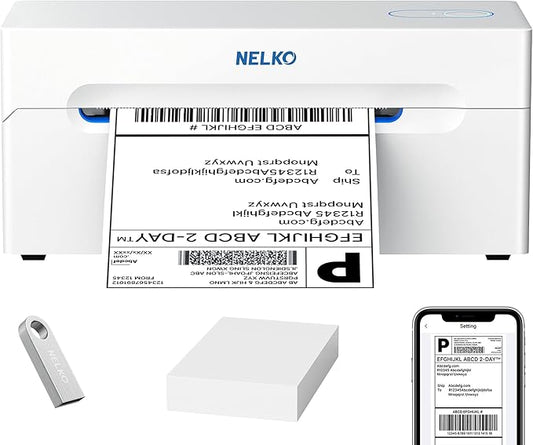Nelko Bluetooth Thermal Shipping Label Printer, Wireless 4x6 Shipping Label Printer for Small Business, Support Android, iPhone and Windows, Widely Used for Amazon, Ebay, Shopify, Etsy(White)