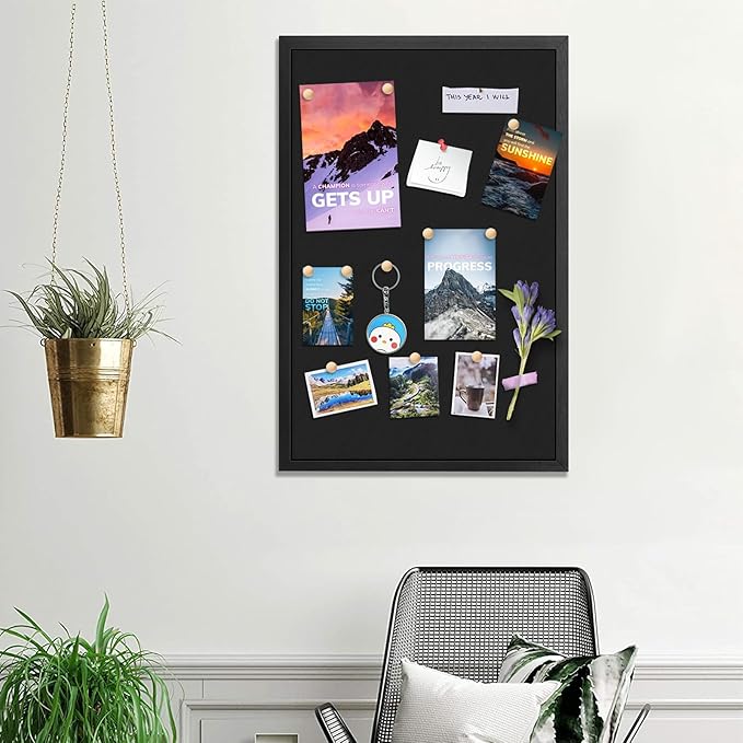 2 Pack Large Bulletin Board, 23 "x17 Black Cork Boards for Walls with Frame, Pin Display Board Vision Board for Home School Office Decor