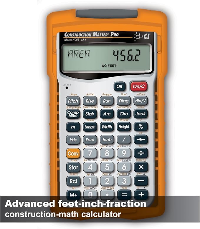 Calculated Industries 4065 Construction Master Pro Advanced Construction Math Feet-inch-Fraction Calculator for Contractors, Estimators, Builders, Framers, Remodelers, Renovators and Carpenters