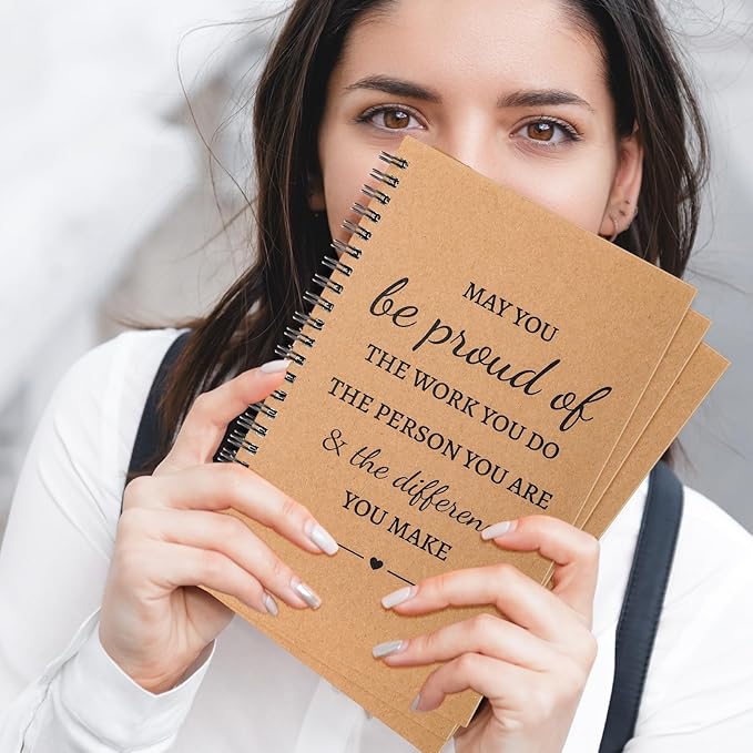 Colarr 24 Pcs A5 Inspirational Spiral Notebook Bulk Appreciation Gift 6x8 Inch Motivational Notepad 100 Page/50sheet Lined College Ruled Journal for Employee Coworker Teacher Nurse (Brown)