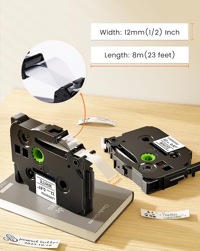 Colorty Replace for Brother P Touch Label Maker Tape 12mm 0.47 Laminated Black on White TZe-231 AZe-231 for PT-1180 2040 1090 1750 1290 1880 1170 Ptouch Tape Refills 12mm x 8m, 12-Pack