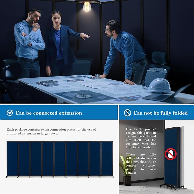 Room Partition,Office Divider,Portable Commercial Screen Dividers,Privacy Partition Separator,Classroom School Dividers,8'5"L* 6'7"H,4 Panel,Blue