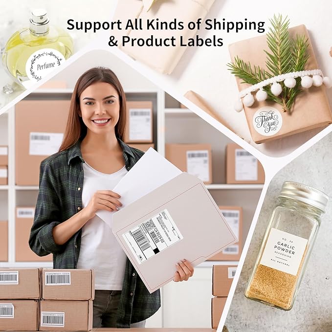 Bluetooth Thermal Shipping Label Printer, 4X6 Inkless Label Machine for iOS, Android, Laptop, Wireless Printer for Small Business, Compatible with Amazon, UPS, Shopify, Pink