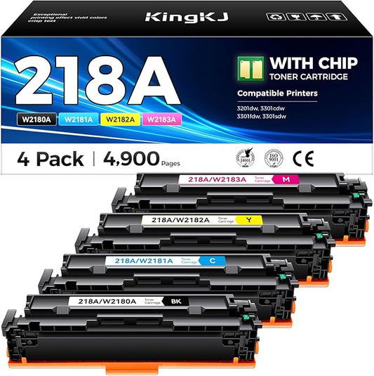 218A Toner Cartridges Set with chip 4-Pack 3301fdw Replacement for HP 218A W2180A W2181A W2182A W2183A 218X W2180X Black Compatible with HP Color Laserjet Pro MFP 3301cdw 3301sdw 3201dw Printers Ink