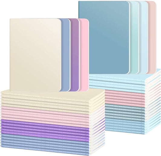 Ddaowanx Notebooks, Journals in Bulk, Blank Paper Sketchbooks, 72 Pages, 36 Sheets, 80GSM, 8.3x5.5 Inch, A5 Size, Travel Writing Notebooks Journal for Office School Supplies (Blank-48pack, 8 Colors)
