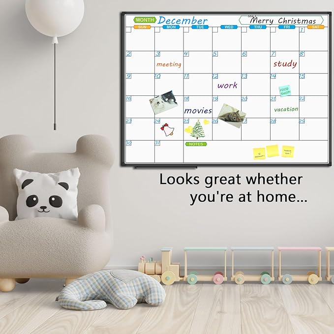 JILoffice Magnetic Dry Erase Calendar Whiteboard, 1 Month White Board Calendar Planner 48 X 36 Inch, Black Aluminum Frame Wall Mounted Board for Office Home and School