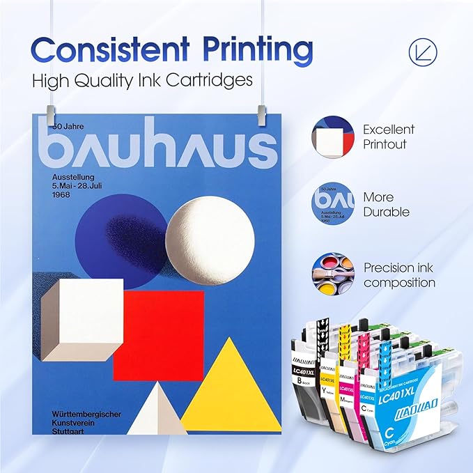 LC401XL Ink Cartridges Replacement for Brother LC401 LC401XL Ink Cartridges for Brother Printer MFC-J1010DW MFC-J1012DW MFC-J1170DW Black Cyan Magenta Yellow (4 Pack)