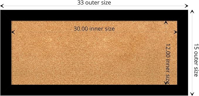 Amanti Art Natural Cork Board for Wall, 15x33 Vision Board with Black Wood Frame, Medium Corkboard Office Decor for Home Organization, Modern Contemporary Corkboard Pinboard to display items for home