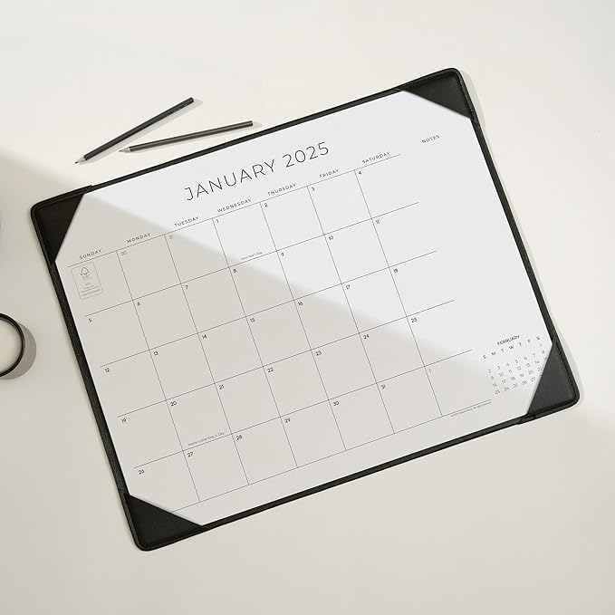 Cabbrix Simplified Desk Calendar 2025-2026 with Desktop Mat, Desk Pad Calendar Large 21" x 16-1/2" Covering July 2025 to June 2026, Monthly Desktop Calendar for Home School and Office (Black)