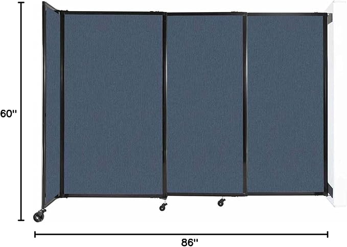 Wall-Mounted Sliding StraightWall Room Divider | Adjustable Widths | Locking Wheels | Room Separator | Up to 7'2" Wide x 5' Tall Ocean Fabric Panels