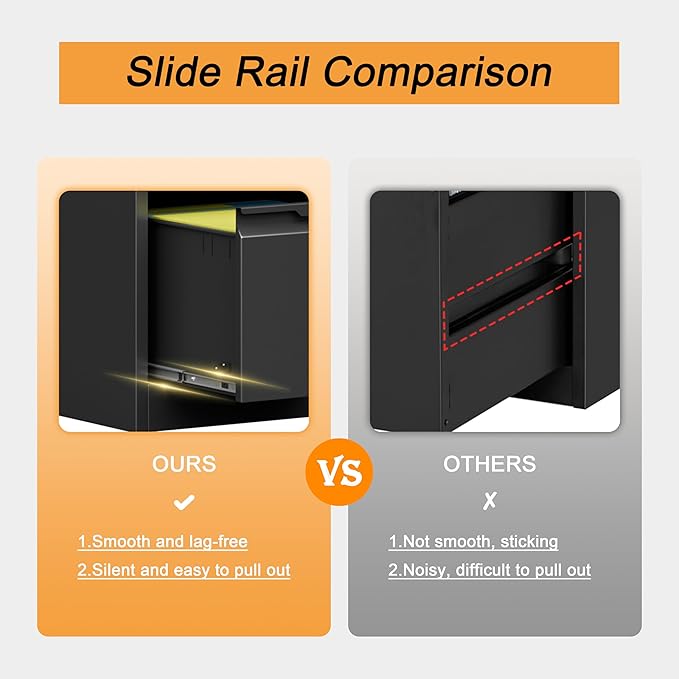 2 Drawer File Cabinet, 17.8" Deep Filing Cabinet for Home Office, Metal Vertical File Cabinet with Lock for Letter/Legal/A4/F4 Size, Easy Assemble (Black)