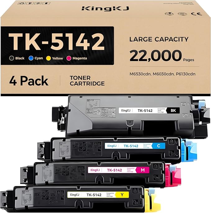 TK-5142 TK5142 Toner Cartridge 4-Pack High Yield Replacement for TK-5142K TK-5142C TK-5142M TK-5142Y Compatible with Kyocera ECOSYS M6530cdn M6030cdn P6130cdn Laser Printer Black Cyan Magenta Yellow