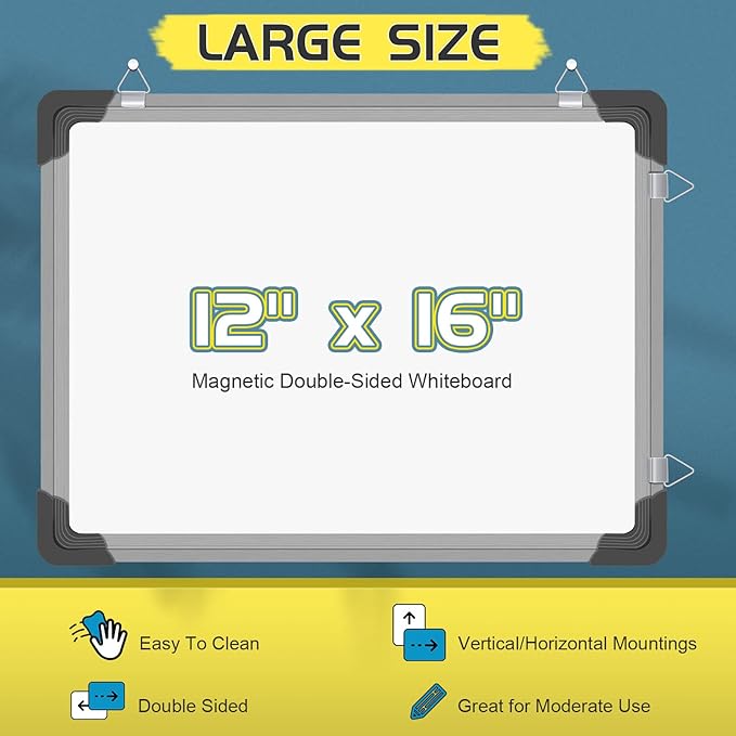 Dry Erase Calendar Whiteboard for Wall, Polegas 16" X 12" Magnetic White Board Board, Small Wall Monthly Double Sided Boards Student, Home, Office (White)