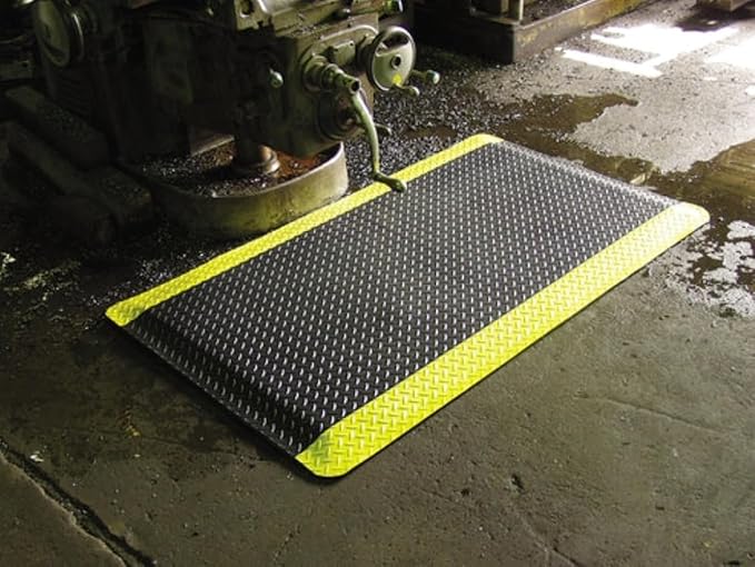 Rhino Mats, American Classic Diamond Anti-Fatigue Mats, Industrial Ergonomic Comfort Standing Mat for Work, Home, Garage, Office, Kitchen or Anywhere (Black/Yellow 9/16" Thick, 3 FT. x 16 FT.)