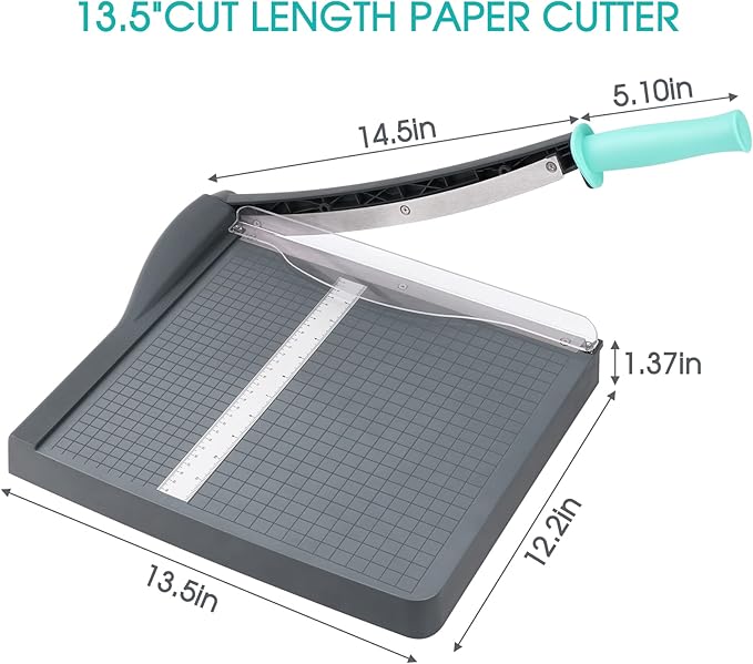 Paper Cutter, Paper Trimmer with Safety Guard, 12" Cut Length Paper Slicer with 16 Sheet Capacity Paper Cutting Board,Guillotine Paper Cutters and Trimmers for Cardstock Cardboard Vinyl (Gray)