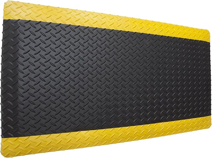 Rhino Mats, American Classic Diamond Anti-Fatigue Mats, Industrial Ergonomic Comfort Standing Mat for Work, Home, Garage, Office, Kitchen or Anywhere (Black/Yellow 9/16" Thick, 2 FT. x 22 FT.)