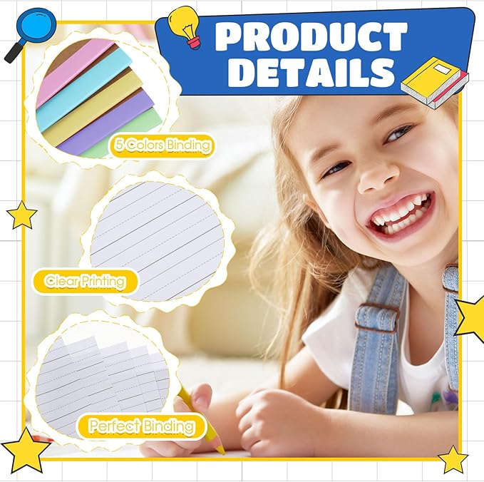 Henoyso 10 Pcs Primary Composition Notebook 9 3/4 x 7 1/2 Inch Kids Journal, Back to School Supplies, K-2 Primary Writing Notebook for Kids Student Draw and Write Story Journal (Macaron Color)