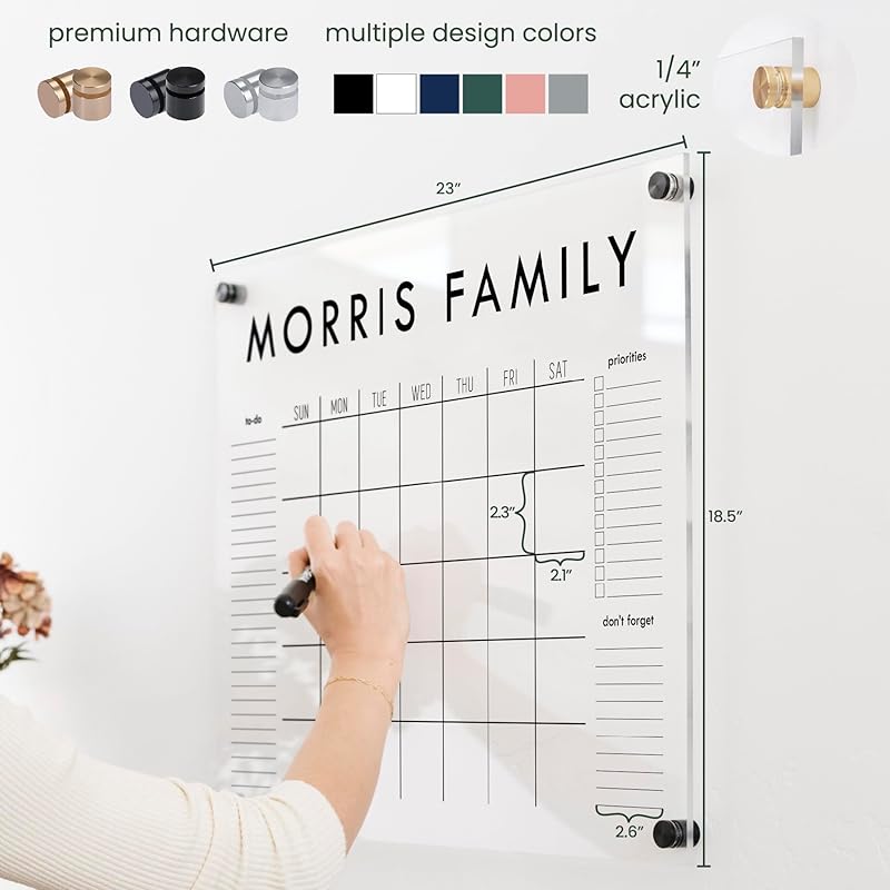 Personalized Clear Acrylic Calendar for Wall, Calendar Whiteboard for Wall, Dry Erase Wall Calendar, Wall Calendar Organizer System for Home (Block, Black, 23"W x18.5"H)