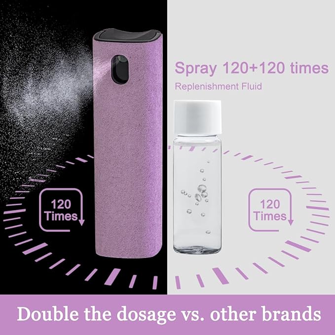 Screen Cleaner Touchscreen Mist Spray, walrfid Cleaning Kit for Electronic Smart Phone TV, Laptop, Computer LCD Flat Screens, Eyeglasses, Compatible with iPhone iPad MacBook Pro - Lightpurple