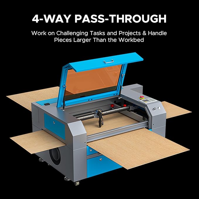 OMTech 90W CO2 Laser Engraver with LightBurn, 28"x20" Cutting & Engraving Machine with Air Assist, 4-Way Pass, Caster Wheels, RDWorks, for Wood, Glass, Acrylic & More