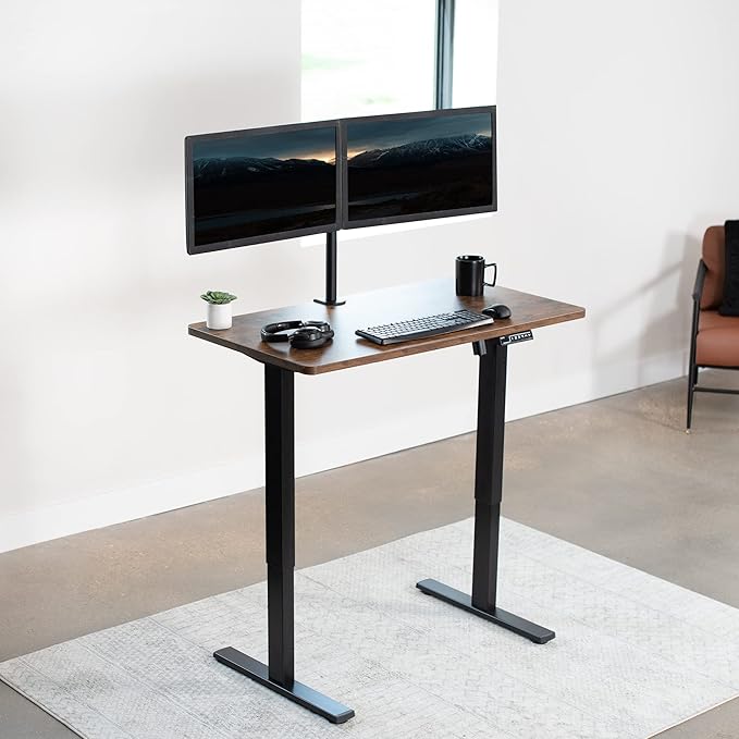 VIVO Electric 43 x 24 in Rustic Standing Desk, Memory Height Adjustment, 1B Series, One-Piece Vintage Brown Top, Black Frame, DESK-KIT-1B4N