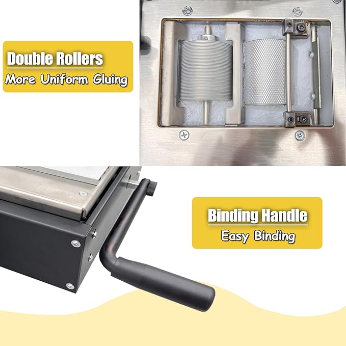 TECHTONGDA Hot Melt Glue Binding Machine A4 Desktop Hot Glue Book Binder, 110V Manual Book Binding Machine with Double Roller Applicator, 200 Books Per Hour