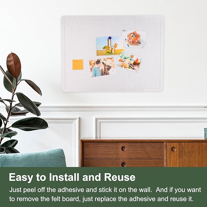 YOKIVE Felt Bulletin Board, 35 x 17.5 -Inch Foldable Decorative Pin Board Self Adhesive Felt Cork Board with 20 Pushpins, Great for Wall, Photo Display, Paste Note, Schedule(Black)