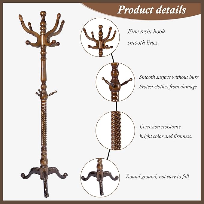 Wooden Coat Rack Freestanding, Vintage Coat Racks with Sturdy Round Base, Adjustable Height 37.40"-72.83" Entrance Coat Rack for Bedroom Living Room Entryway (Vintage Triangle)