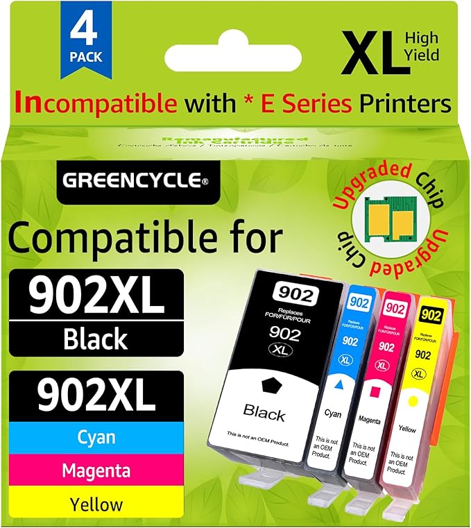 Upgraded 902XL Ink Cartridges Combo Pack Replacement for HP 902 902 XL Compatible with HP Officejet Pro 6968 6978 6970 Officejet 6950 6951 6962 Printer (1BK/1C/1M/1Y, 4 Pack)