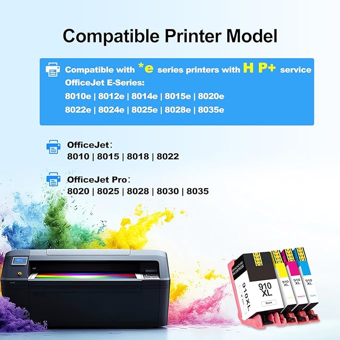 910XL Ink Cartridges Replacement for HP 910XL Ink Cartridges Combo Pack 910 Ink Work with OfficeJet Pro 8015e 8025e 8020 8028e 8010 8035e Printers (4-Pack 910XL Black and Color Combo Pack)