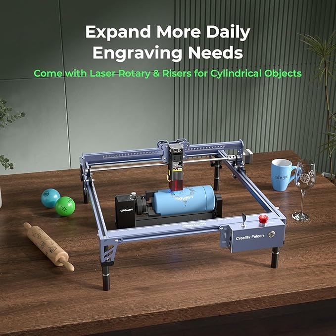 CREALITY FALCON 10w Laser Engraver with Air Assist, Laser Engraving Machine with Rotary Roller, 72W High Precision Laser Cutter and Engraver for Wood, Metal, Acrylic, Cylindrical Objects, Tumblers