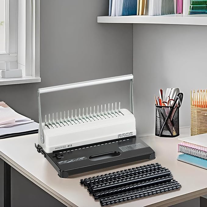 HOUYEE Manual Comb Binding Machine,19 Holes, 450 Sheets,Paper Punch Comb Binder Machine with 50 PCS 1/2" Comb Binding Spines, Fit for Letter Size Paper