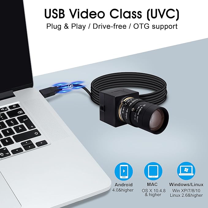 SVPRO Telephoto Webcam Mac Compatible 1MP USB Camera with 5-50mm Optical Zoom Lens Manual Focus Webcam UVC PC Cam for Windows Linux Android MAC,1280x720 USB2.0 CMOS Video Camera for Security,Streaming