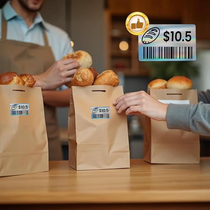 2.25x1.25 Inch Thermal Labels Sliver, Holographic Sliver Barcode Thermal Labels for Thermal Printer and Small Business, Multi-Purpose Rectangle Stickers, 500 Sheets/Roll