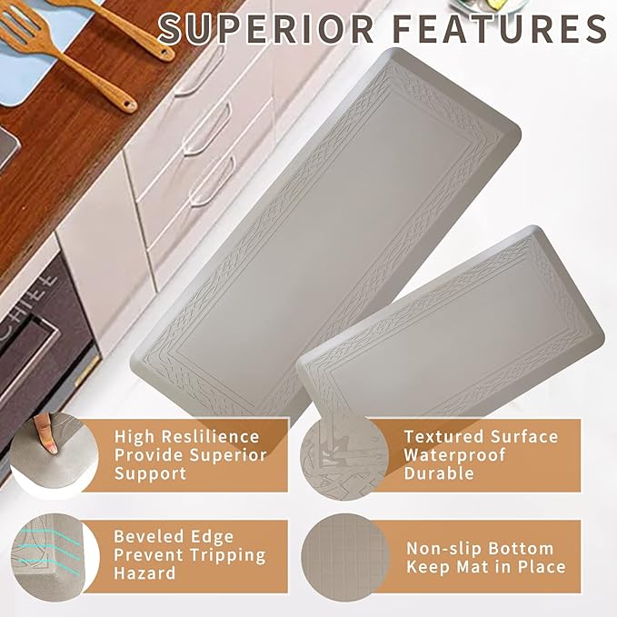 24 x 60 Inch Extra Support Anti Fatigue Comfort Kitchen Mat, Waterproof Long Kitchen Runner, Non-Slip Standing Desk Mat, Commercial Pads for Offices, Home, Garages (Bordeaux Cabblestone, 24'' x 60'')