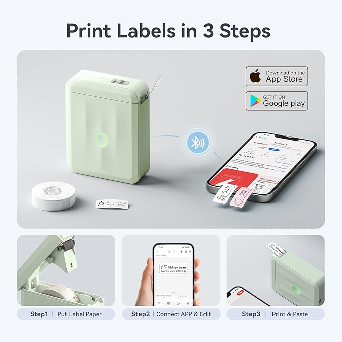 NIIMBOT D110 Upgraded Version Mini Label Maker Machine with Tape, Portable Bluetooth Thermal Printer, Sticker Labeler with Multiple Templates for Office Organization Home Kitchen School, Green
