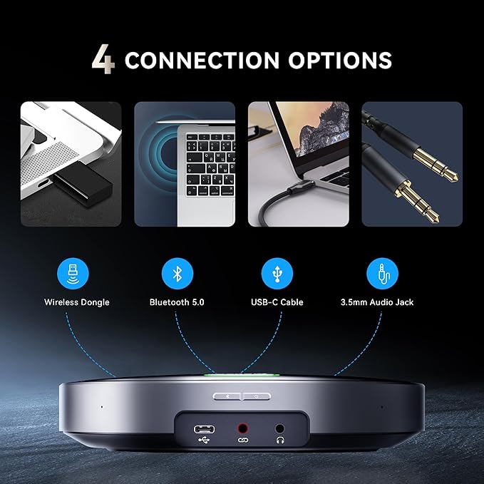 Tenveo MagiCall-EX Bluetooth Conference Speakerphone, Daisy Chain/Use Alone up to 30 attendees, Bluetooth/Wireless/USB Microphone, 360°Voice Pickup Noise Cancelling for Conference Call Large Meeting