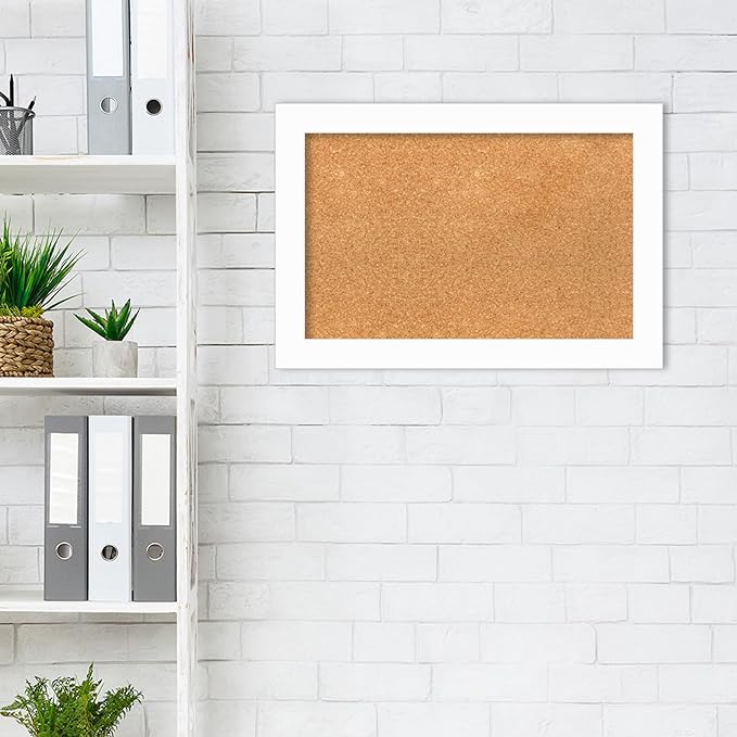 Amanti Art Natural Cork Board for Wall, 17x25 Vision Board with White Frame, Small Corkboard Office Decor for Home Organization, Casual Corkboard Pinboard to Display Items for Home Organization in