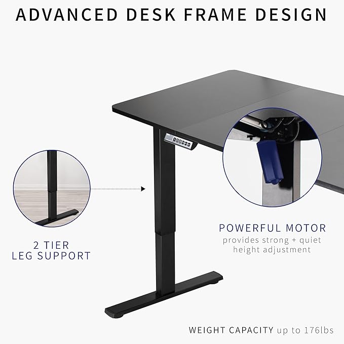 VIVO Electric 60 x 30 in Standing Desk, Memory Height Adjustment, 1B Series, Black Top White Frame, DESK-KIT-1W6B-30