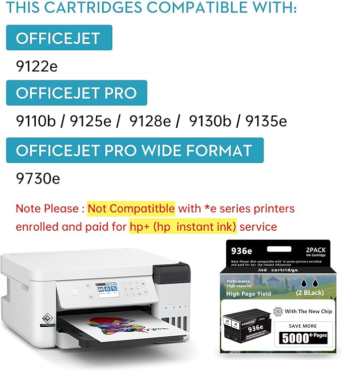936e Black Ink Cartridge (with Chip) Replacement for HP 936e 936 Compatible with HP OfficeJet Pro 9125e 9135e 9128e 9122e 9110b 9130b 9730e 9730 Printers (2Black)