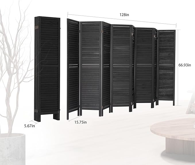 NicBex 8 Panel Room Divider 5.6FT Wood Room Dividers with Louvered Design, Folding Privacy Screens Portable Freestanding Partition Wall Dividers for Home Bedroom Office, Black