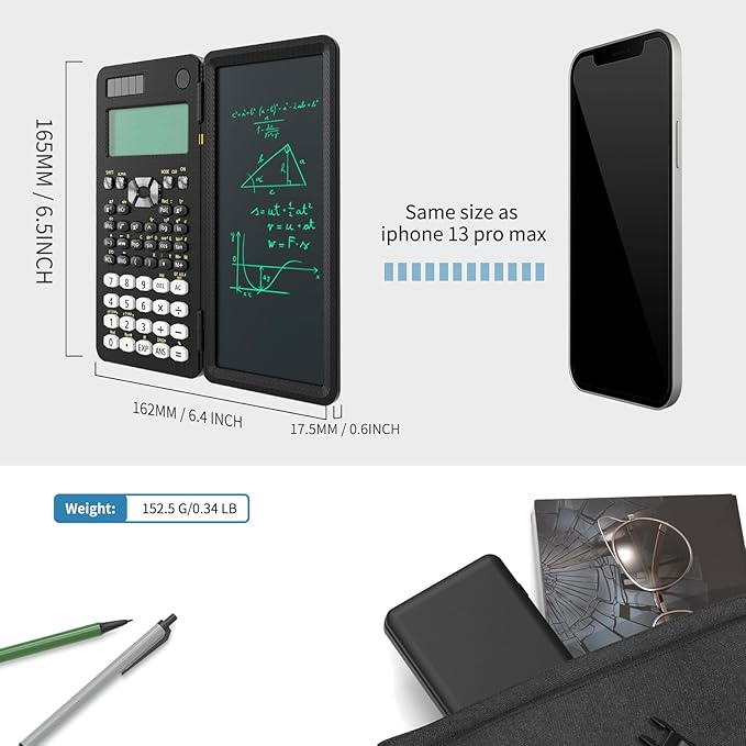 Scientific Calculator for Students, 82MS Foldable Science Calculator with Notepad Solar Energy Science Calculators for Middle and High School Supplies (82MS Black)