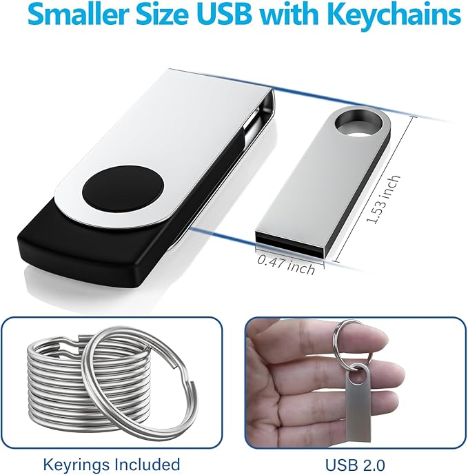 ABLAZE 128MB Flash Drive 20 Pack, Metal USB 2.0 Thumb Drives with Keychains USB Sticks Pendrives (Sliver)