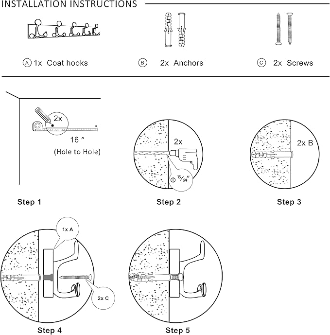 SKOLOO 24-Inch Wood Burnt Coat Rack Wall Mount with 5 Triple Hooks - Ideal for Family Entrances, Classrooms, and Pet Supplies Storage - Perfect Coat Hooks for Wall, Pack of 2