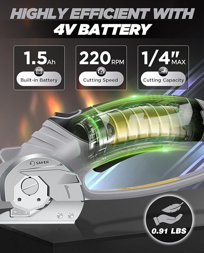 Saker Electric Box Cardboard Cutter,Cordless Elwetric Scissors for Fabric Leather Paper Plastic - Card Board Cutter Tool with 4V Recharged Battery - Safety Lock and LED Light for Cutting,Grey