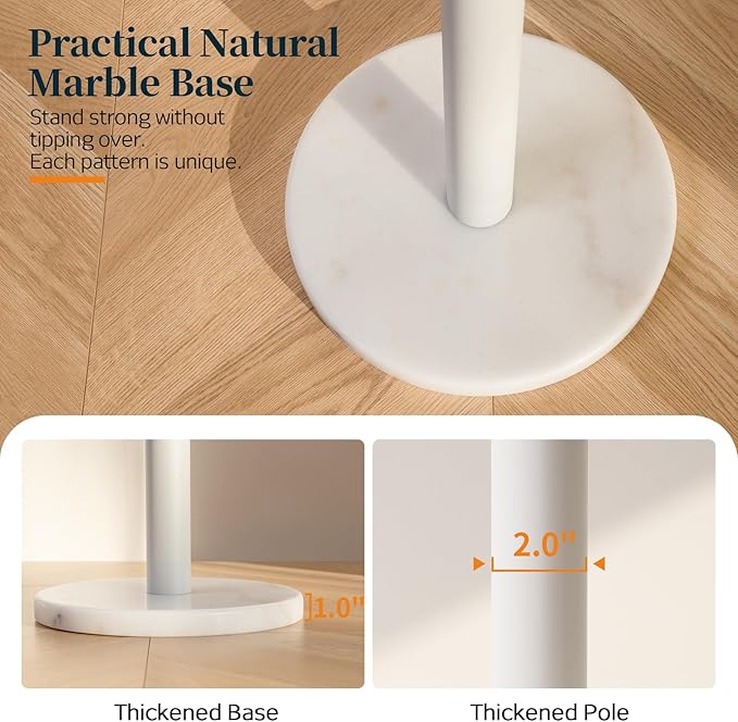 Yoobure Metal Coat Rack Freestanding with Marble Base, Coat Tree with 12 Hooks & Umbrella Holder, Coat Hanger Stand for Corner Entryway Bedroom Office, Heavy Duty Coat Rack Stand for Clothes Hats Bags